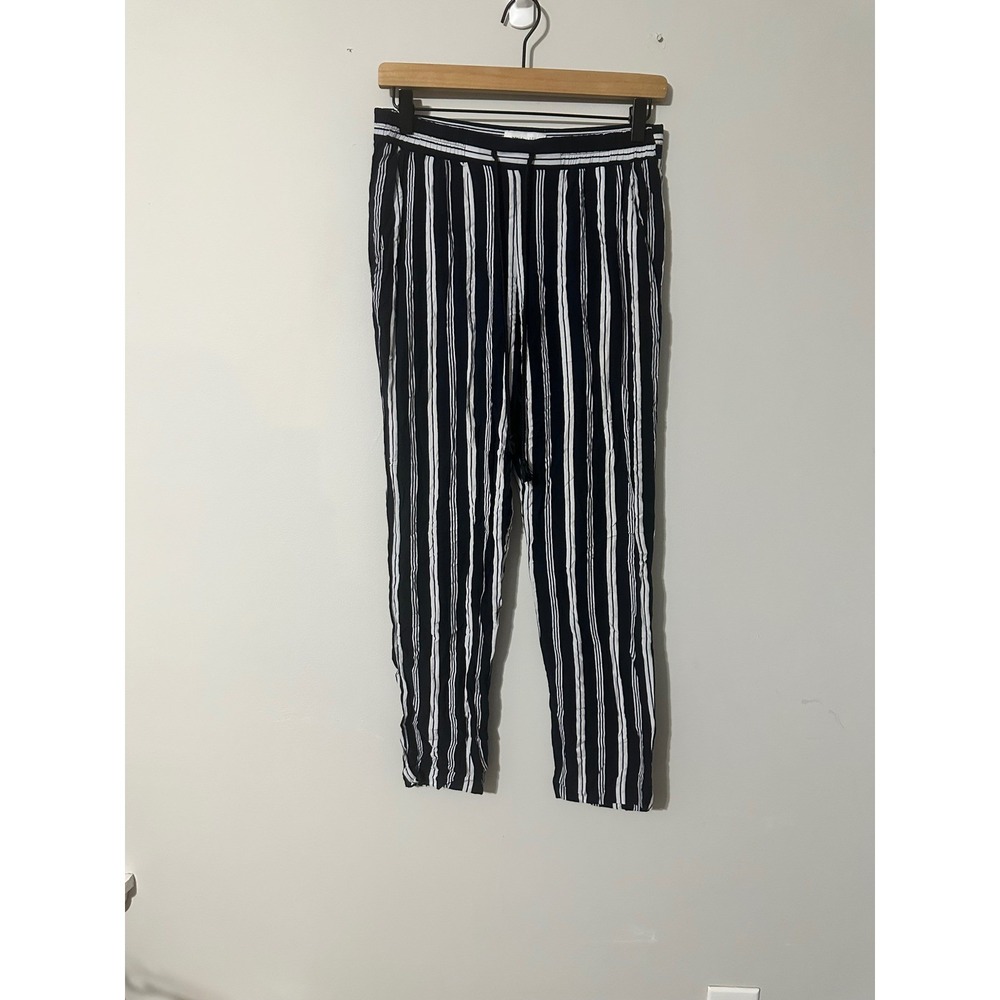 Waverly Grey Striped Pants Women's‎ Size S Black White Drawstring Casual